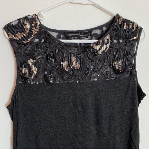 AllSaints x Revolve Beaded top Womens Size 6 Hand Embellished Sequin Sheer Sexy - Picture 8 of 8